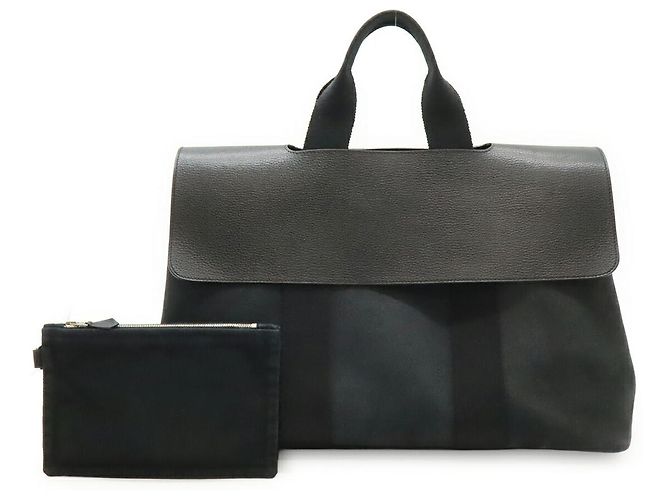 Hermès Hermes Valparaiso MM Canvas Leather Tote Bag Black