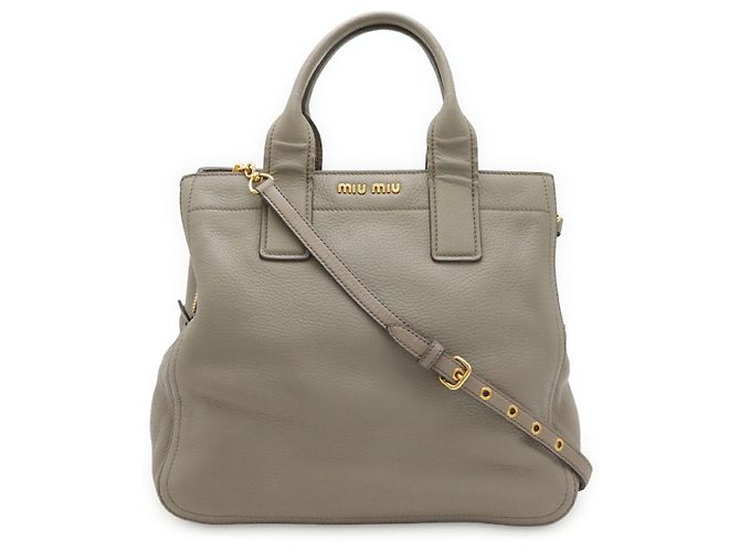 Miu Miu Vitello Carib Leder 2WAY Tote Bag Grau