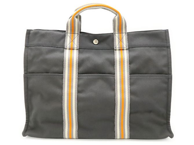 Hermès Hermes Canvas Tote Bag MM Grau Orange Weiß