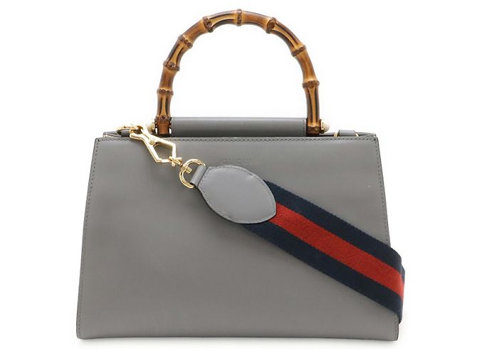 Borsa a mano Gucci Bamboo Leather 2WAY Grigio