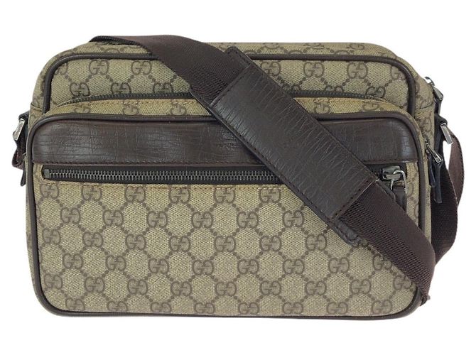 Sac à bandoulière Gucci GG Supreme Canvas et cuir Marron Beige