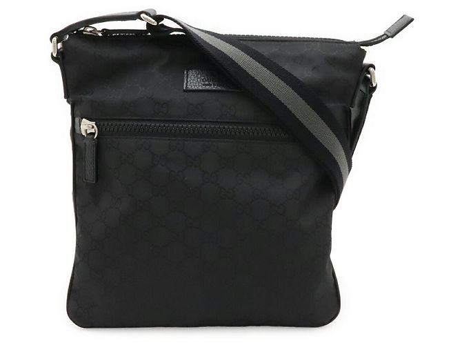 Gucci Nylon Leather GG Shoulder Bag Black