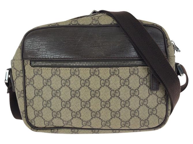 Borsa a tracolla Gucci GG Supreme Canvas e pelle Marrone Beige