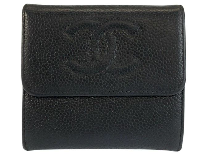 Cartera compacta de cuero negro Chanel