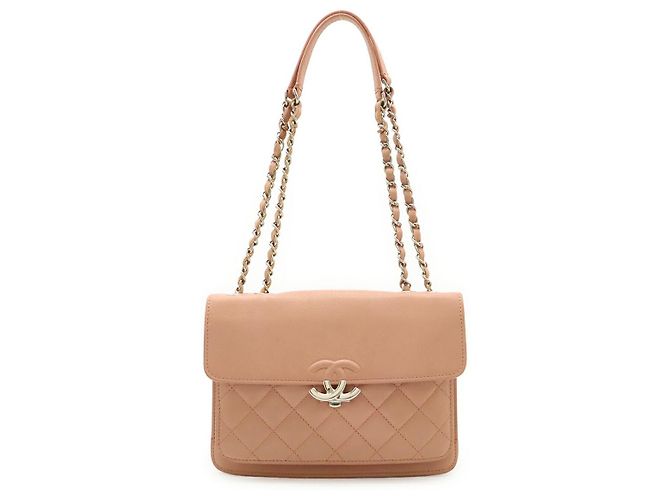 Bolsa de ombro Chanel em couro com corrente dupla Rosa