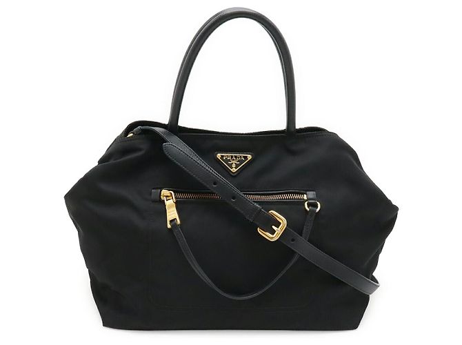 Borsa tote in nylon e pelle Prada Nero