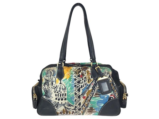 Tote Sac cabas Prada Tessuto Nylon Leather Logo Noir