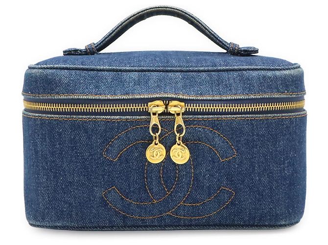 Chanel Denim Vanity Make-up-Tasche Blau