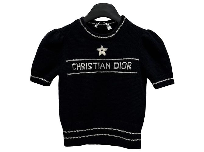 Dior Maglione in maglia di lana e cashmere a maniche corte Blu 