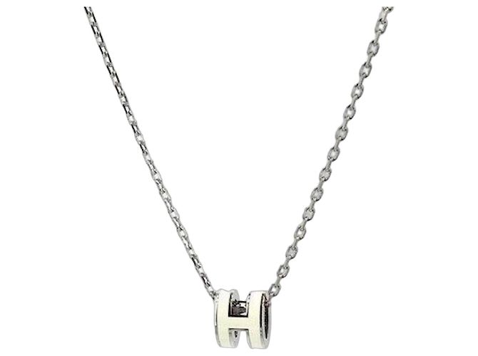Hermès Mini Pop Hache Halskette Palladium Silver Blanc White Weiß