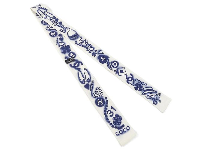 Chanel Silk Headband Cream and Navy Blue
