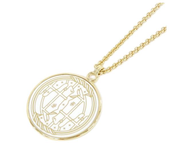 Hermès Collar medalla QUADRIGE GM Hermes Blanco Dorado 