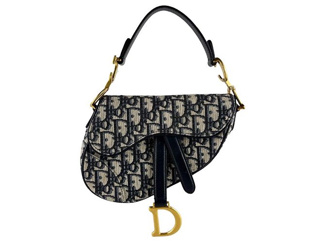 Borsa Saddle in tela navy e pelle Christian Dior Blu navy