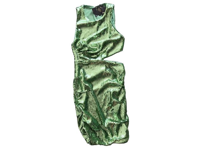 Maje Grünes Paillettenkleid mit Cut-Outs