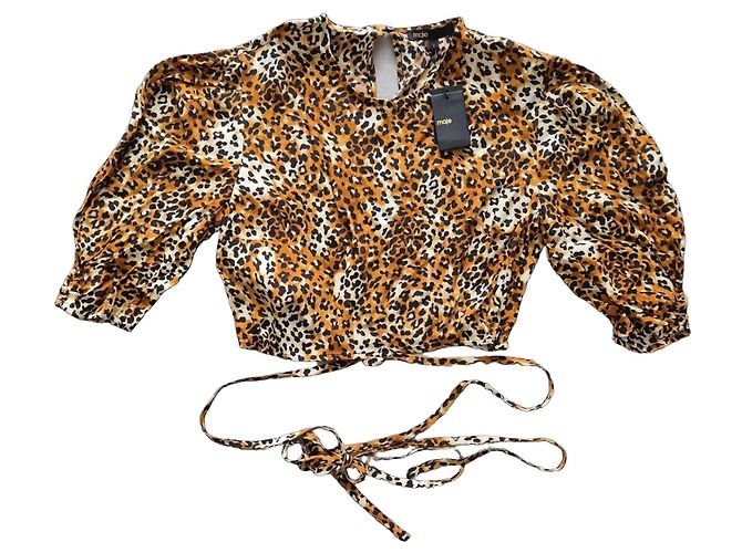 Maje Top corto estampado de leopardo Castaño Negro Blanco