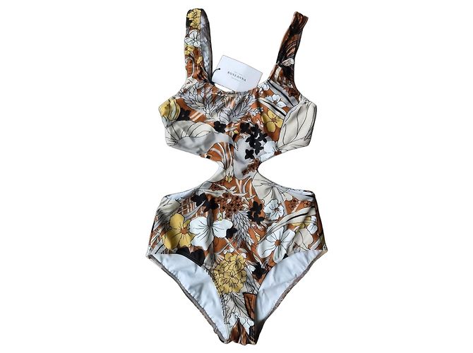 Roseanna einteiliger Badeanzug mit Blumenmuster Braun Schwarz Weiß Gelb