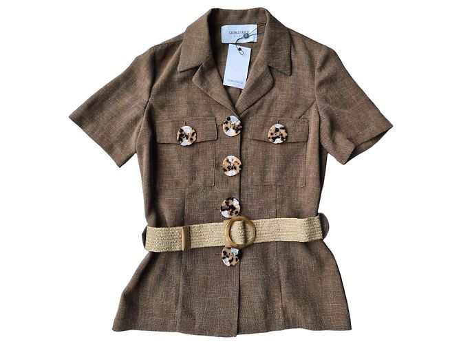 Blusa Georges Rech marrone a maniche corte con cintura