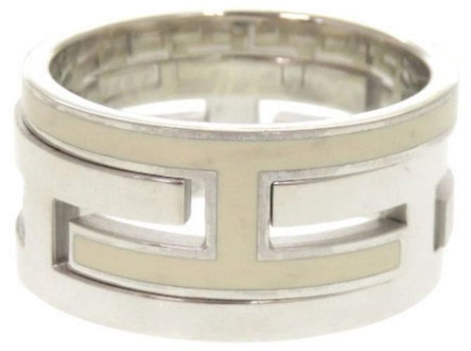 Hermès Hermes Move H #52 Sterling Silver 925 Band Ring Silvery Cream 
