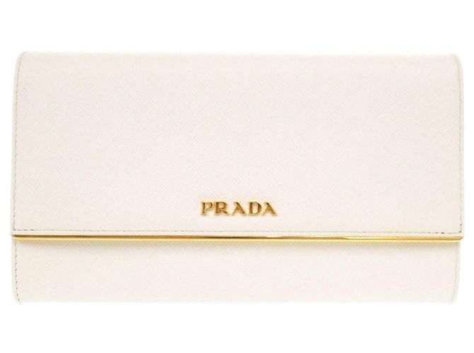 Langer Prada Saffiano Leder-Geldbörse Weiß