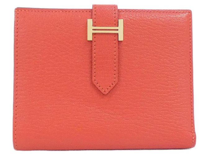 Hermès Hermes Bearn Compact Wallet in Red Chevre Leather