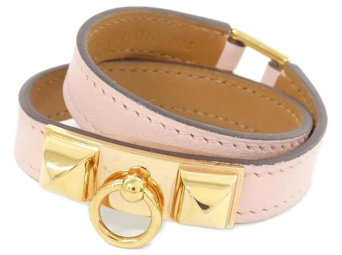 Hermès Pulseira Charm Hermes Rivale Double Tour Rosa Dourado