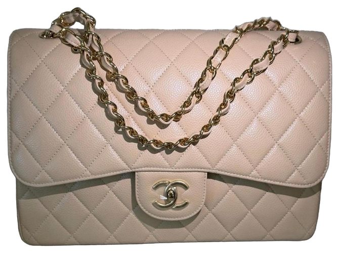 Timeless Chanel Classic Flap Medium Caviar Leder Beige 