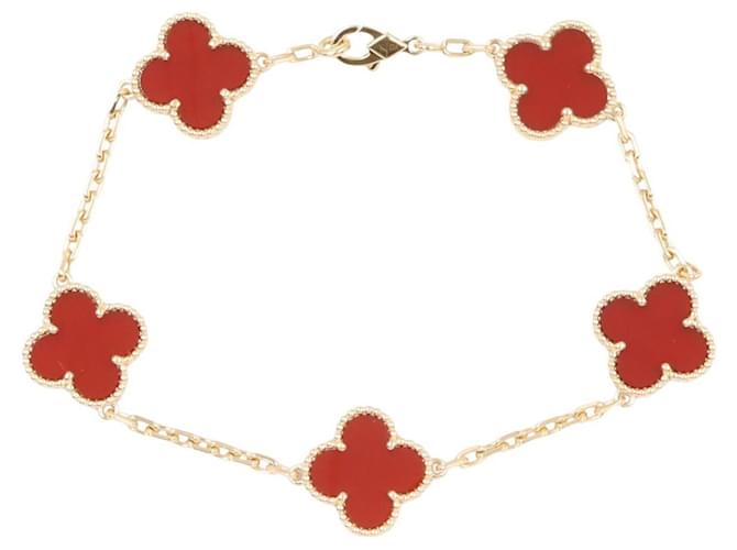 Van Cleef & Arpels Vintage Alhambra Carnelian Bracelet Red Golden 