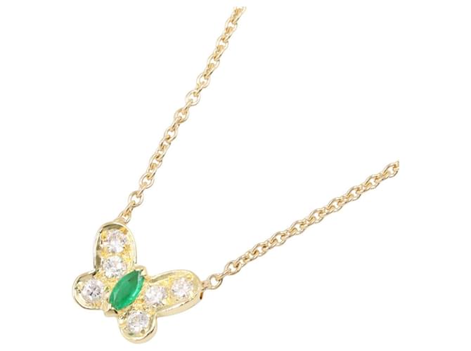 Van Cleef & Arpels Papillon Emerald Diamond Necklace Golden Green 