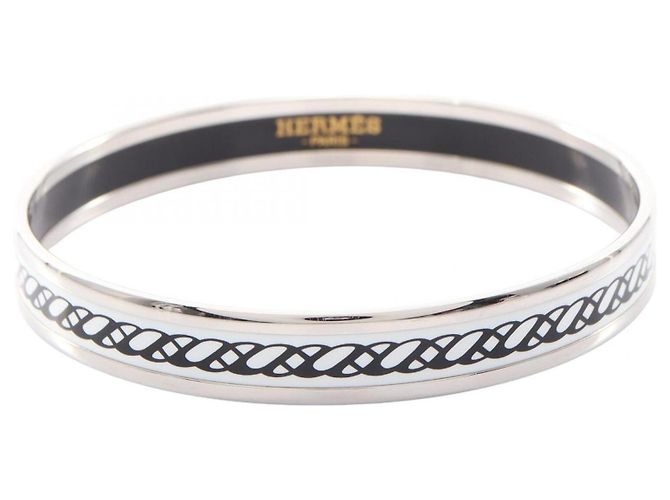 Hermès Pulsera Email PM Celtic Knot Hermes Negro Plata Blanco
