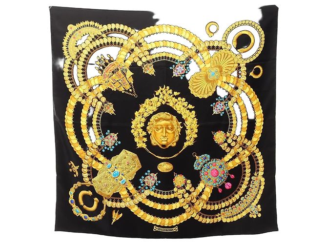 Lenço de seda Hermès Carre 90 Kosmima Preto Multicor Amarelo