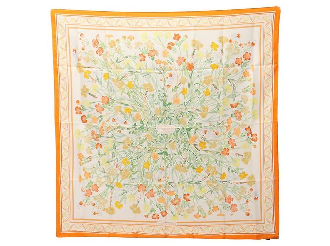 Sciarpa Carré 90 Oeillets Sauvages Hermès Bianco Multicolore Arancione