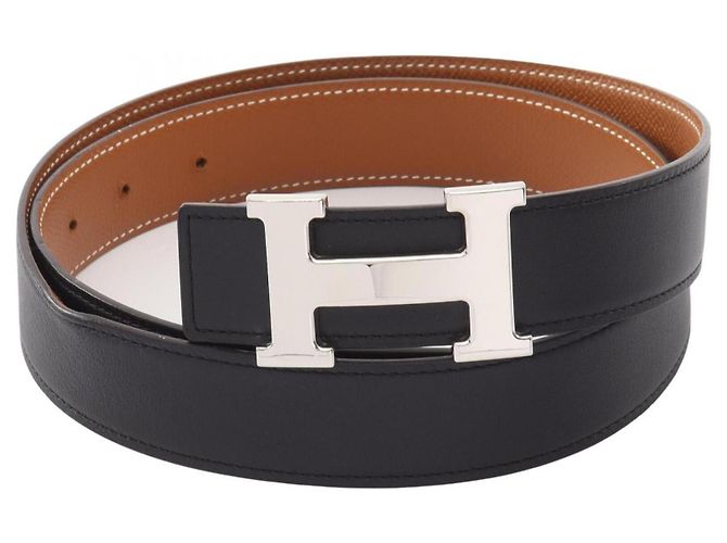 Hermès Hermes Constance H-Belt Marrom Preto Prata