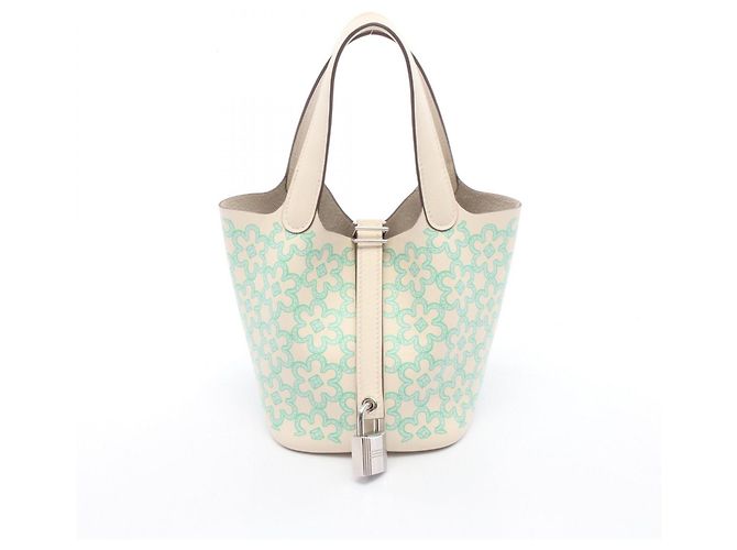Hermès Borsa Hermes Picotin Lock Micro Lucky Daisy Blu Verde Crudo
