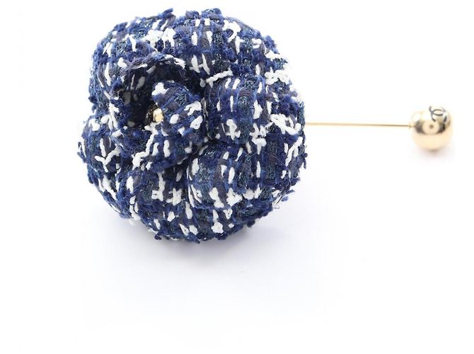 Chanel Camellia Brosche Weiß Blau Marineblau