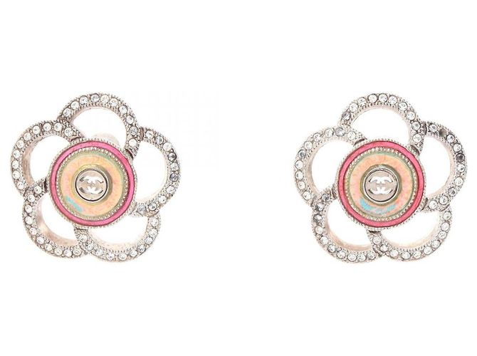 Boucles d'oreilles Chanel Camellia Coco Mark Rose Doré