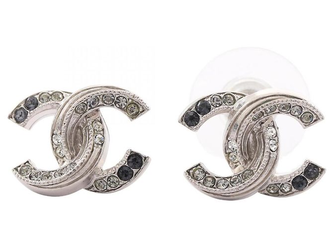 Orecchini Chanel Neri Argentati Acciaio Nero Argento