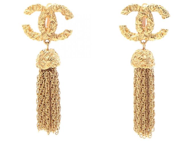 Pendientes Swing con flecos Chanel Coco Mark Dorado