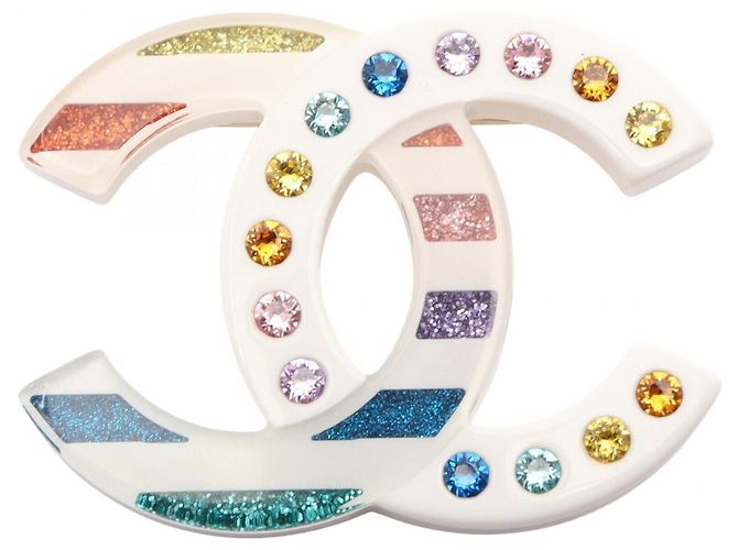 Chanel Coco Mark Brosche Weiß Mehrfarben