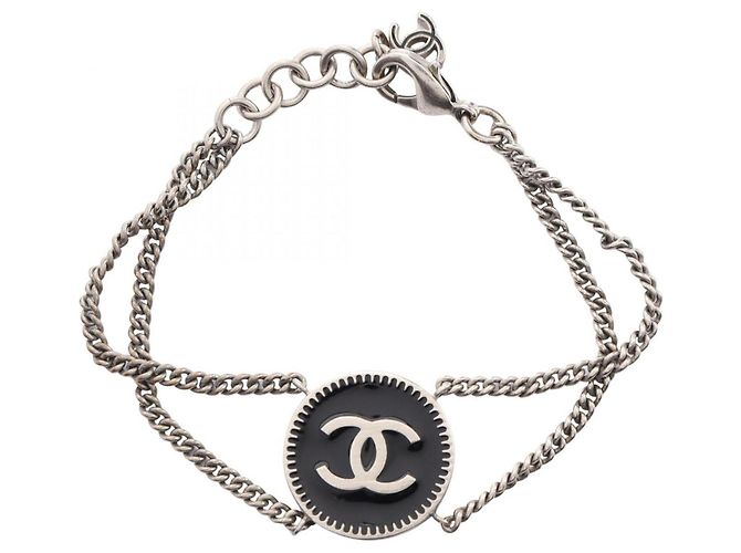 Pulseira Chanel Coco Medal Double Preto Prata