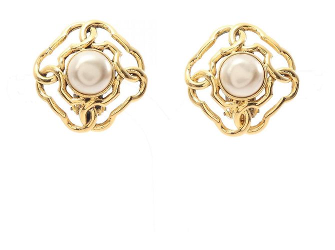 Boucles d'oreilles puces plaquées or Chanel Blanc Doré