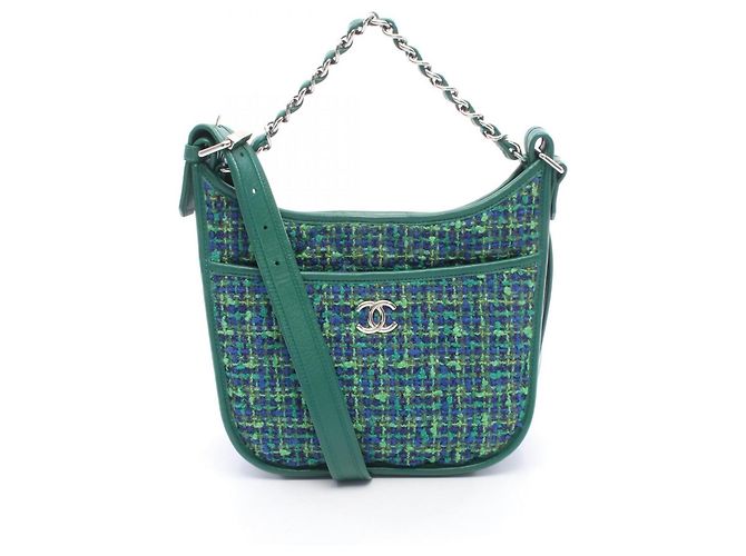 Bolsa Hobo Matelassé Chanel Azul Multicor Verde