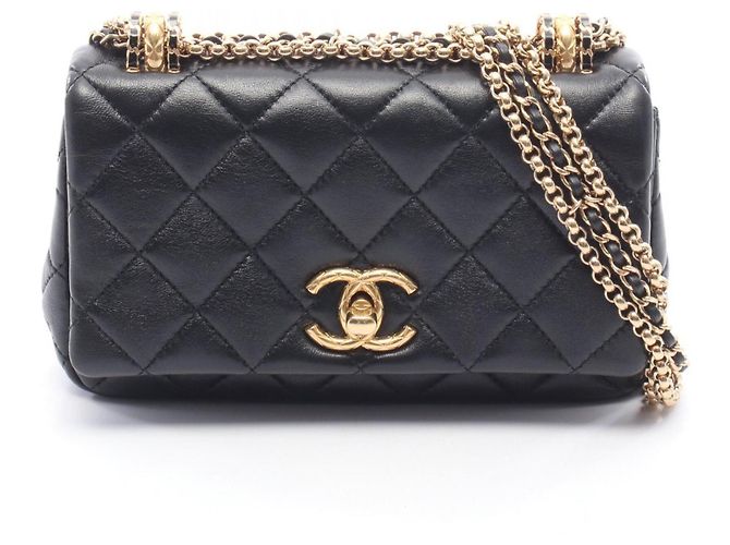 Bolsa de Alça Chanel Matelassé Mini Flap Chain Preto