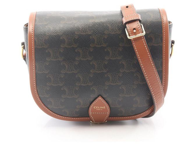 Céline Bolsa Folco Medium Triomphe Celine Marrom Preto