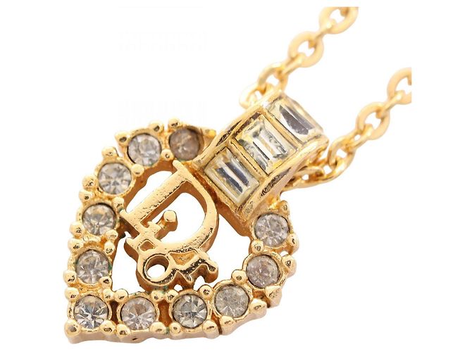 Collana a cuore con strass placcata oro Christian Dior D'oro