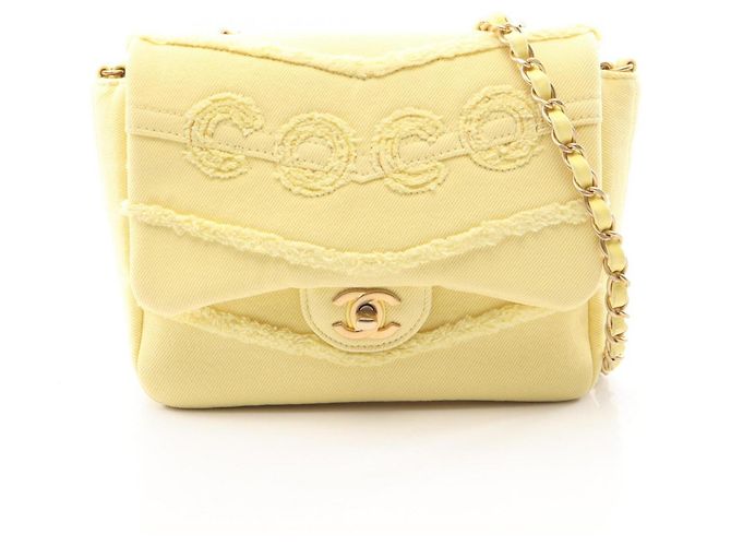 Borsa a Spalla Chanel COCO Yellow Denim Giallo