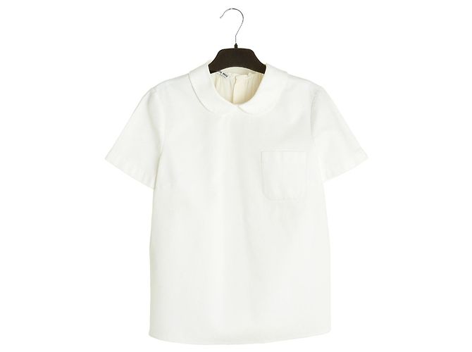 Miu Miu 2015 Top Blanc Dos Plisse FR38 Blusa de Algodón Blanco con Espalda Plisada UK10 US6