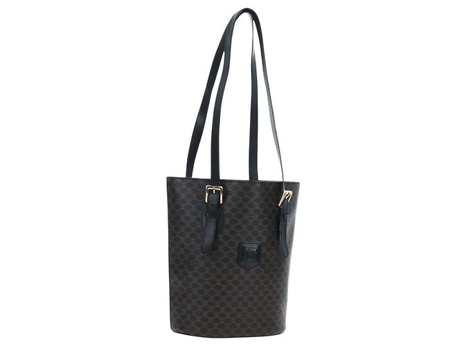 Céline Borsa Tote CELINE Macadam in tela PVC e pelle nera e oro Auth 191815V Nero D'oro