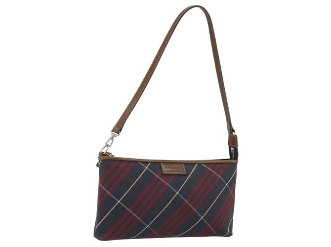 BURBERRY Nova Check Blue Label Hand Pouch Canvas Navy Silver Auth hk3935A Silber Marineblau