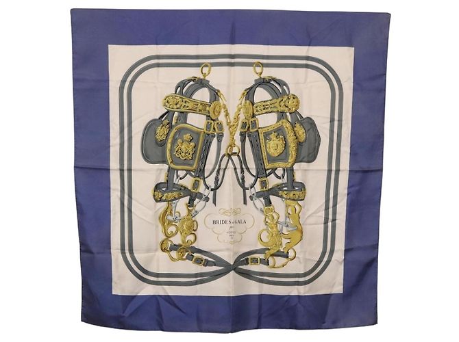 Hermès HERMES Carré 90 Schal BRIDS De GALA Seide Blau Auth bs36346