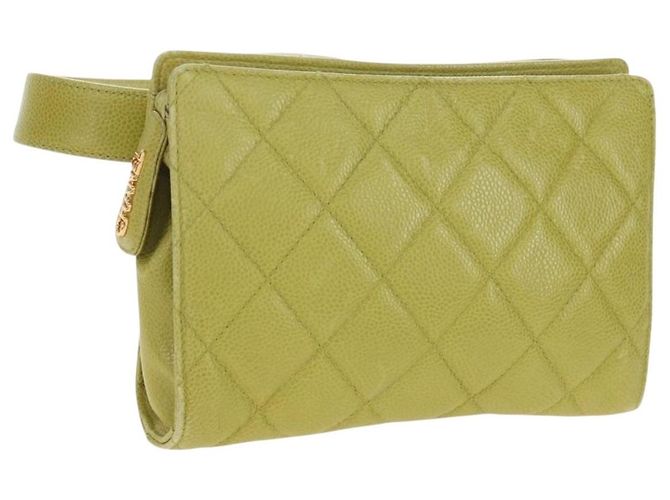 CHANEL Gürteltasche aus Caviar-Leder Limonengelb Gold CC Authentisch am12134V Golden